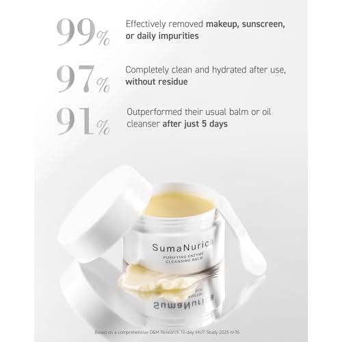 SumaNurica Purifying Enzyme Cleansing Balm, Biotech Peptide Makeup Remover, 3-in-1 Facial Oil Cleanser for Sensitive & Acne-Prone Skin, Deep Cleanse Waterproof Makeup & Impurities, 3.5oz/100g