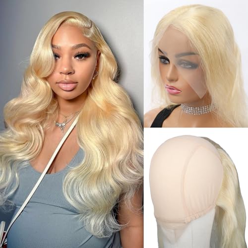 Pre-sewn 13x4 Frontal HD Lace with Elastic Cap ? Body Wave Human Hair Frontal with Baby Hair, Bleach & Dye Friendly, Beginner Friendly 14 Inch 613 Blonde