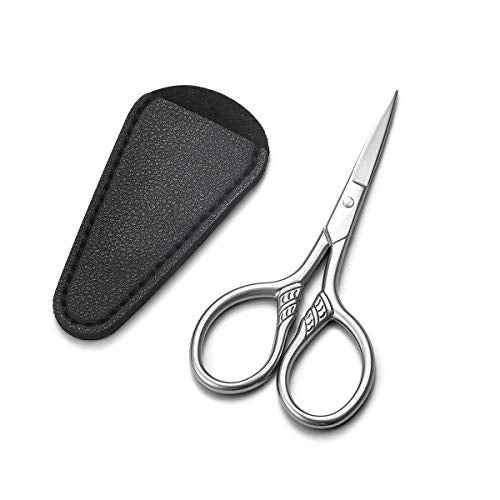Small Precision Scissors, 3.5inch Stainless Steel Multi-Purpose Vintage Beauty Grooming Kit for Facial Hair, Eyebrow, Eyelash, Beard, Moustache with PU Sheath
