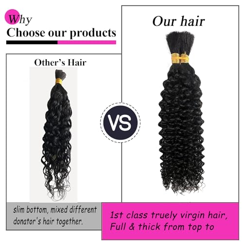 Curly Human Braiding Hair for Boho Braids Bohemian Water Wave Bulk 100% Human Hair for Micro Braiding Hair Wet and Wavy Boho Knotless Braids Hair No Weft 2 Bundles 100g Natural Color