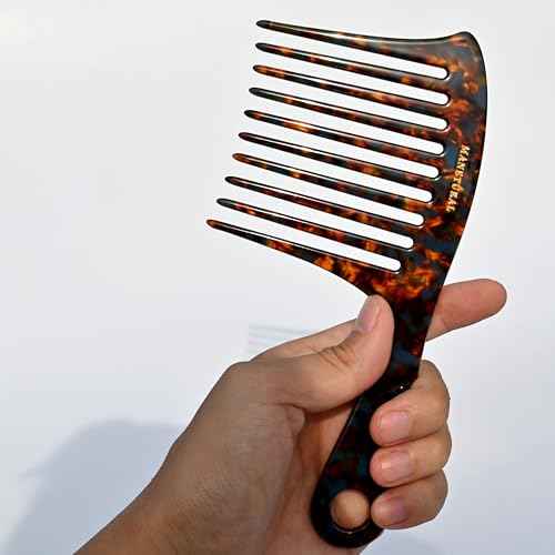 D1 | Large wide tooth Handle comb for Curly Hair, 7.4 Inch Mustache and Beard Comb for Men | Elevates, Preserves Curl, Eliminates frizz | Acetate comb (Tortoise)