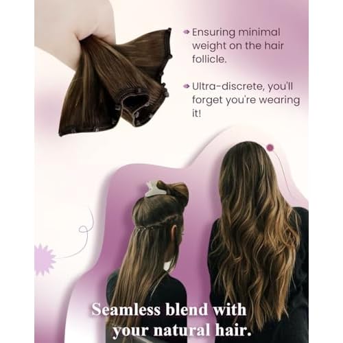 LaaVoo Beaded Weft Hair Extensions Human Hair Ombre Beaded Human Hair Extensions Ash Brown to Blonde Mix with Platinum Blonde 20incsh 50g