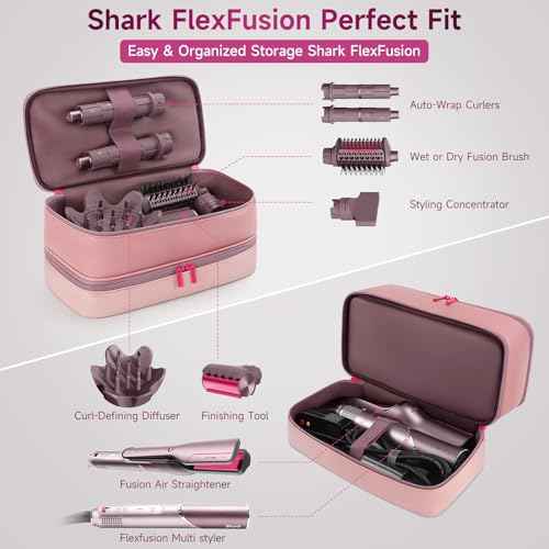 Travel Hair Dryer Case for Shark FlexFusion, Portable Hair Tools Bag, Double-Layer Storage Carrying Case for Shark FlexStyle Blow Dryer, FlexFusion & Fusion Air Straightener Attachments Holder