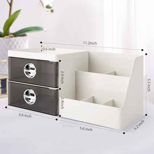 Makeup Organizer with Clear Drawers,Plastic Skincare Organizers for Vanity,Large Capacity Makeup Organizer Countertop for Cosmetics, Skincare,Office Stationery (Gray Drawer)