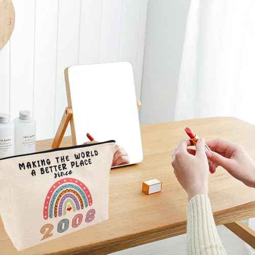 Rainbow Cosmetic Bag Number Makeup Bag Inspirational Multi-Function Canvas Boho Travel Pouch Gift for Mother's Day, Teacher's Day, Thanksgiving, Birthday (Number 2008)