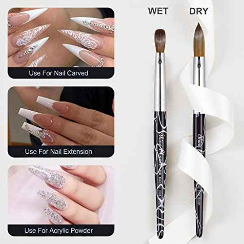 Acrylic Nail Art Brush Size 8, 100% Pure Kolinsky Hair Oval for Application, Professional Extension Manicure Tool Striping Drawing Pen DIY Home Salon, Black