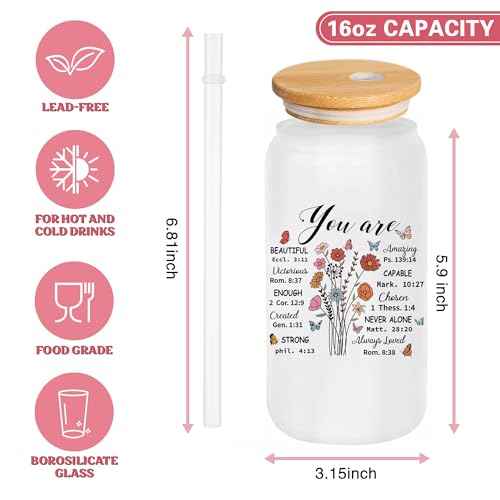 Christian Gift for Women Faith Religious Gifts Birthday Mothers Day Gifts for Women Mom Sister Best Friends Wife Coworkers-Inspirational Verse Glass/Makeup Bag