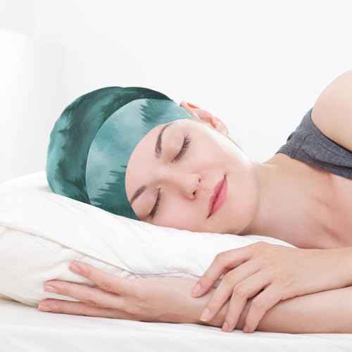 Beanie Hat Satin Bonnet Lined Sleep Cap Hair Wrap Cover Slouchy Beanie for Curly Hair Protection for Gifts for Men Women Foggy Green Mountains and Pine Trees