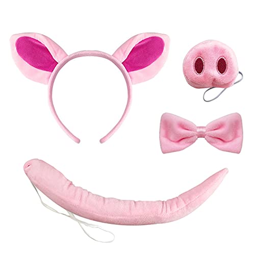YAXAMING Halloween Pig Ears Headband Nose Bow Tie Tail Pink Pig Hair Hoops Bands Bowtie Animal Headpiece Hairband Women Christmas Holiday Festival Parade Cosplay Dress Up Birthday Party Accessories