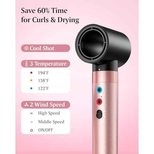 Brightup Dual Voltage Air Wrap Hair Styler - 5 in 1 High Speed Hot Air Styler 1400W Blow Dryer Brush, Negative Ions, Cool Shot Button, Curler, Volumizer, Straighter, No Heat Damage, with Travel Bag