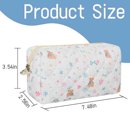 Cotton Quilted Makeup Bag Cute Coquette Floral Cosmetic Pouch for Brushes and Travel Make Up Accessories