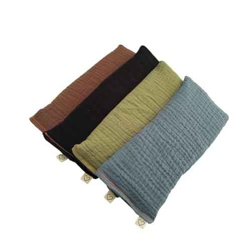 Unscented Eye Pillows (Pack of 4) - Soft Cotton Gauze Filled with Flax Seed Weighted for Yoga Meditation Headache Relief Relaxation Massage Bulk - Black Pink Blue Green