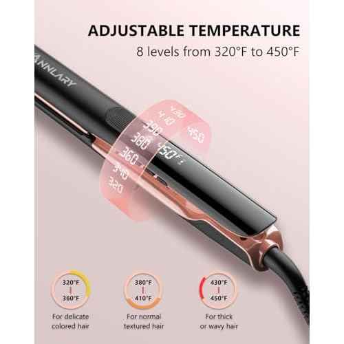 Hair Straightener 1 Inch Flat Iron and Curler 2 in 1 Titanium Ceramic Ionic Dual Voltage Straightener with Heat-Resistant Silicone, for Less Frizz, Shinier & Smoother