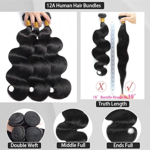 Body Wave Bundles Human Hair 12 14 16Inch 3 Bundles Human Hair Extensions 12A Brazilian Natural Black Color For Women