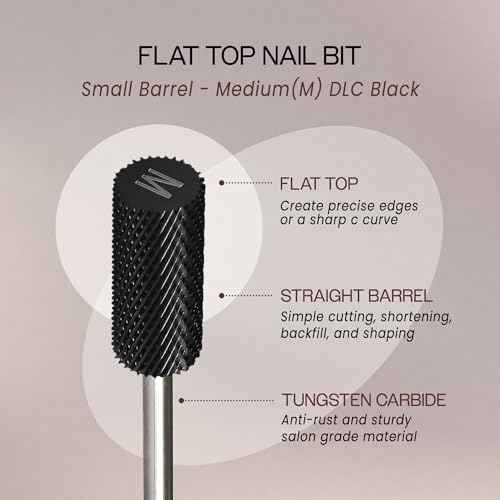 USA PANA Professional 3/32" Shank Size - Flat Top Small Barrel Carbide Bit - 5X Coarse Grit to Extra Fine Grit - Gold, Silver, DLC Black - Nail Drill Bit for Dremel Machine (Medium, DLC Black)