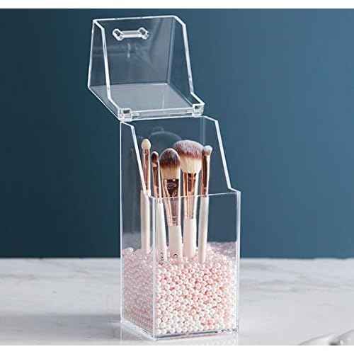 Square Acrylic Cosmetic Brush Organizer with Dustproof Lid, Clear, 9x9x21cm/3.5x3.5x8.3inch, 1pcs, Makeup Storage, Jewellery Storage Container