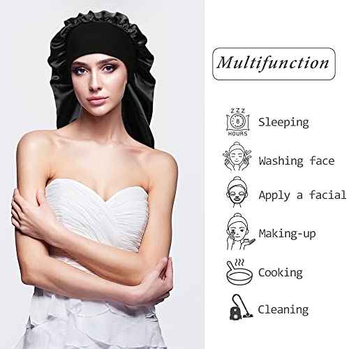 4 Pieces Extra Large Satin Sleep Cap for Long Hair,Long Dreadlock Night Sleep Bonnet for Women