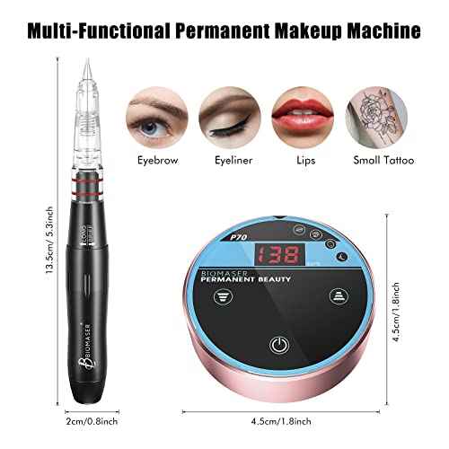 P70 Permanent Makeup Machine kit-BIOMASER Permanent Makeup Microblading Tattoo Machines with Swiss Motor Rotary Pen Mini Power Supply Cartridge needles for Eyebrow Eyeliner Lip