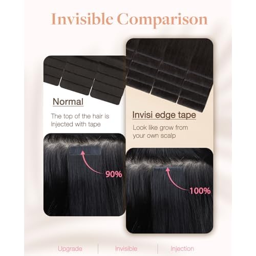 GOO GOO Invisi edge Tape in Hair Extensions Human Hair, 2 Dark Brown 20pcs 20inch 50g, Virgin Human Hair Tape ins, Seamless Injected Tape in Hair Extensions