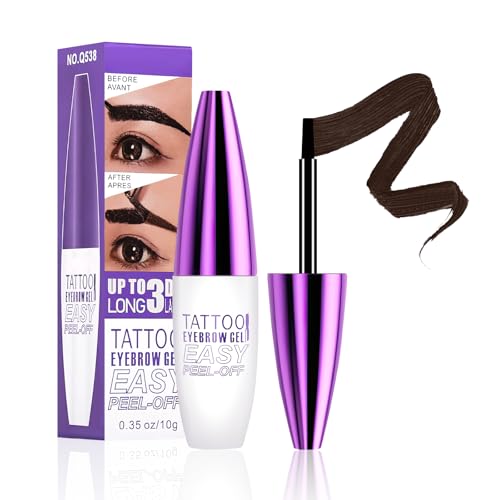 Peel Off Eyebrow Gel, Tattoo Eyebrow Gel Easy Peel Off, Natural Brow Color for Women Sparse Brows, Long-Wearing & Waterproof, Create Voluminous-Looking Brows, 1 Pack (01 Dark Brown)