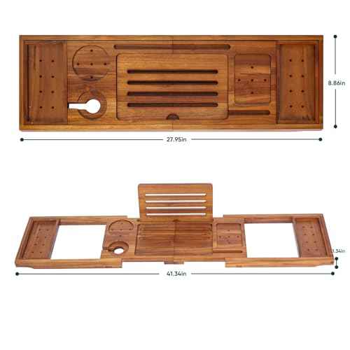 Premium Foldable Teak Bathtub Tray, Expandable Bath Tray for Tub, Luxury Bathtub & Bathroom Accessories
