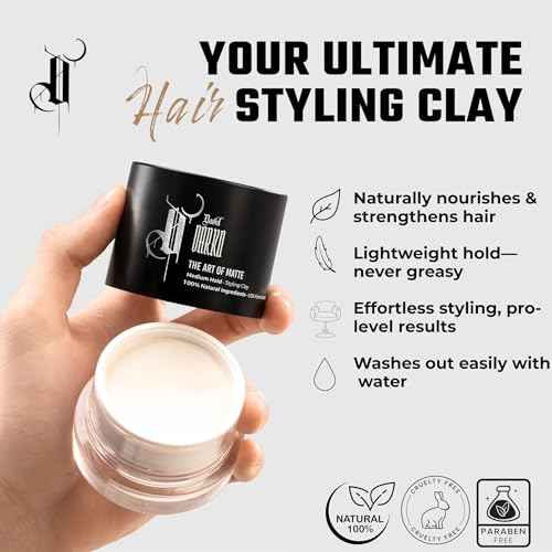 David Darko Hair Clay for Men ? 100% Natural Matte Finish | Medium Hold, Easy to Wash Out | Texturizing & Styling Clay | USA-Formulated 2.82 oz