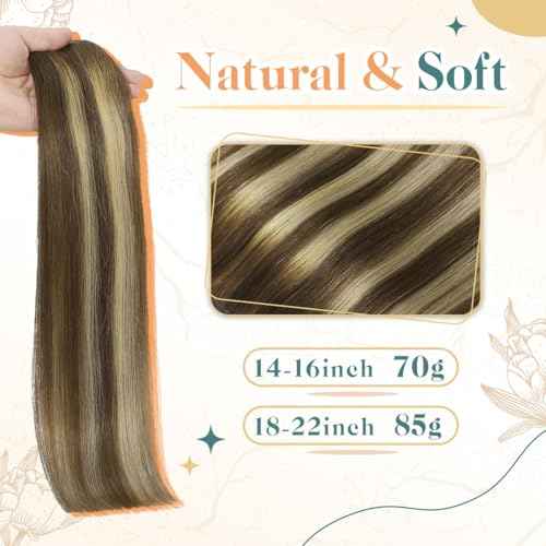 Sindra Wire Hair Extensions Real Human Hair 14Inch 70g Balayage Medium Brown Mix Caramel Blonde Fishing Line Extensions With Adjustable Clips Wire14#4/27/4