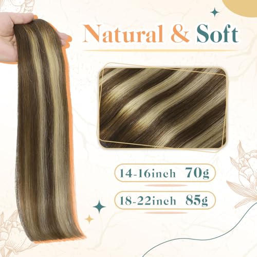Sindra Wire Hair Extensions Real Human Hair 18Inch 85g Balayage Medium Brown Mix Caramel Blonde Fishing Line Extensions With Adjustable Clips Wire18#4/27/4