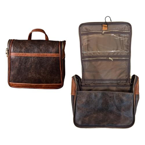 EURYNOME Hanging Toiletry Bag for Women and Men, Large PU Leather Toiletries Organizer, Water-resistant Bathroom Shaving Kit for Cosmetics, Makeup Case