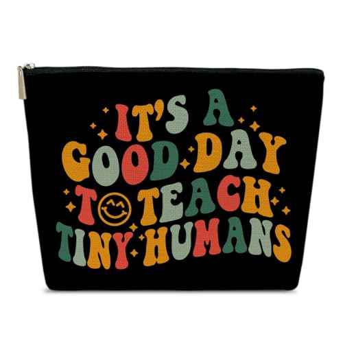 Teacher Gifts Makeup Bag, It's A Good Day To Teach Tiny Humans, Teacher's Day, Appreciation Week, Back to School, Thank You Gifts for Women Female Coworker Educator, Boho Cosmetic Bag for Purse