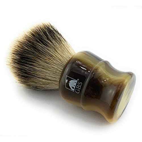 G.B.S 100% Silvertip Badger Shaving Brush with Faux Horn Comfortable Handle - Long Dense Bristles? Men's Badger Shave Brush Knot 26mm Total Loft 100mmz Holds Shave Soap Lather or Shaving Cream