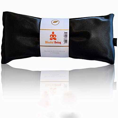 Lavender Eye Pillow - Hot or Cold Weighted Satin Eye Mask perfect for Sleeping, Yoga, Meditation - Gifts for Women, Birthday, Teachers - Natural Herbal Relaxation (Onyx)