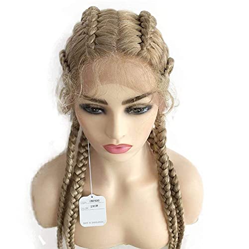 613 Braided Lace Front Wig Blonde French Braided Wigs for Black Women Straight Long Dutch Braids Wig Twisted Braiding Glueless Real Hair Wig Synthetic Heat Resistant Drag Cosplay Daily 30Inch