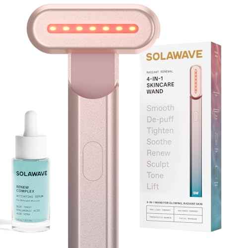 Solawave 4-in-1 Radiant Renewal Red Light Therapy Wand & Renew Complex Activation Serum | Beauty Device for Face & Neck | Serum Boosts Anti-Aging Effects, Reduces Wrinkles, Dark Circles & Puffiness