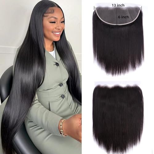 Perismoda 13x6 Full Lace Frontal Closure 18 Inch Straight HD Transparent Lace Frontal Ear to Ear 12A Brazilian Virgin Human Hair Lace Closure Pre Plucked Bleached Knots Natural Black