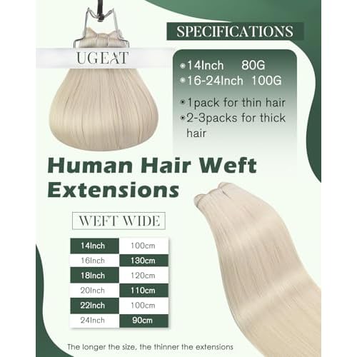 Ugeat Human Hair Extensions Sew in Hair Extensions Blonde Human Hair Weft Extensions Platinum Blonde Long Double Weft Add Length for All-Day Comfort 22 Inch 100G
