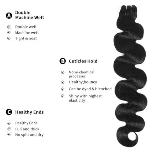 15A Raw Human Hair Bundles Body Wave Human Hair, 14 16 18 inches No Tangle Shedding,Triple Lifespan Indian Virgin Hair,Multiple Washes Keep Texture Silky Soft