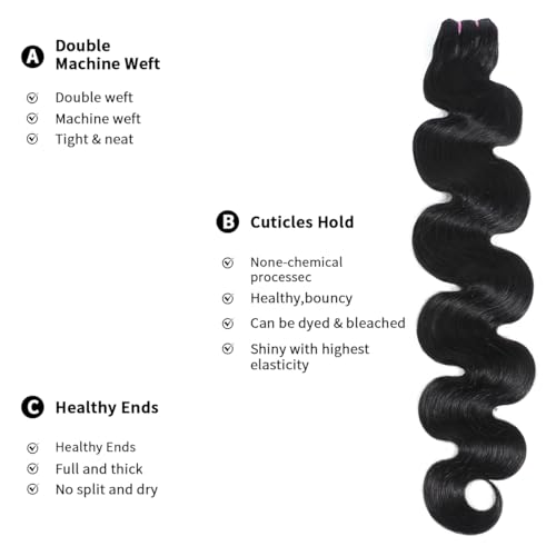 15A Raw Human Hair Bundles Body Wave Human Hair,Triple Lifespan Indian Virgin Hair,No Tangle Shedding,Multiple Washes Keep Texture Silky Soft (1 Bundle Natural Color, 26 Inch)