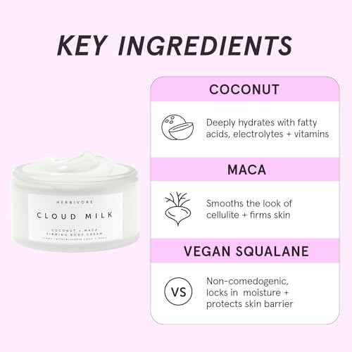 HERBIVORE Cloud Milk Coconut + Maca Fast-Absorbing Moisturizing & Firming Body Cream | Smooths the Look of Cellulite + Firms Skin | Plant-based, Vegan, 195 mL / 6.6 oz