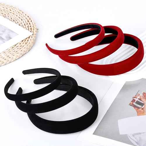 Etercycle Red Christmas Headband, 3 Different Width Thick Headbands for Women, Velvet Sponge Hairband Soft Vintage Hair Bands Padded Head Bands Hair Accessories Gifts