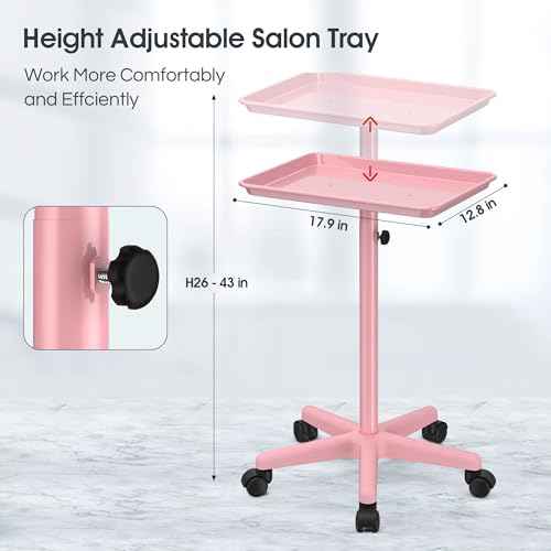 Salon Cart Tray Tattoo Tray for Hair Stylist Salon Trolley Cart with Wheels Rolling Trolley-Pink