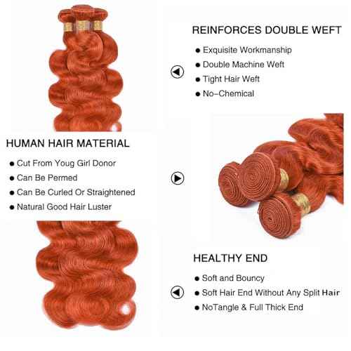 Ginger Bundle Color 350 Body Wave Human Hair Bundles 8A Ginger Body Wave 3 Bundles 14 14 14 Inch Color 350 Orange Bundle Ginger Orange Hair Extensions