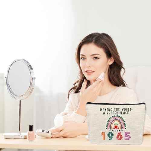 Happy 60th Birthday Gifts for Her Women Makeup Bag, Best 1965 Anniversary 60th Birthday Decorations, 60 Year old and Fabulous Gifts Ideas for Wife, Mom, Mothers Day, Christmas Cosmetic Travel Pouch
