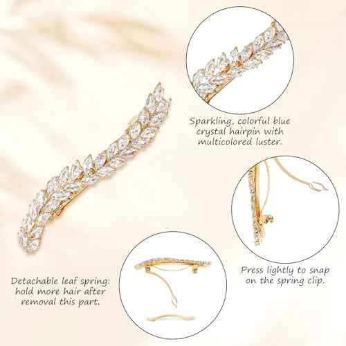 Gold Rhinestone Hair Clips Diamond Gold Clip Cute Small Hairclips Crystal Fringed Wheat Wedding Bridal Short Hair Barrettes Fashion Accessories for Women Girls Thin Thick Hair