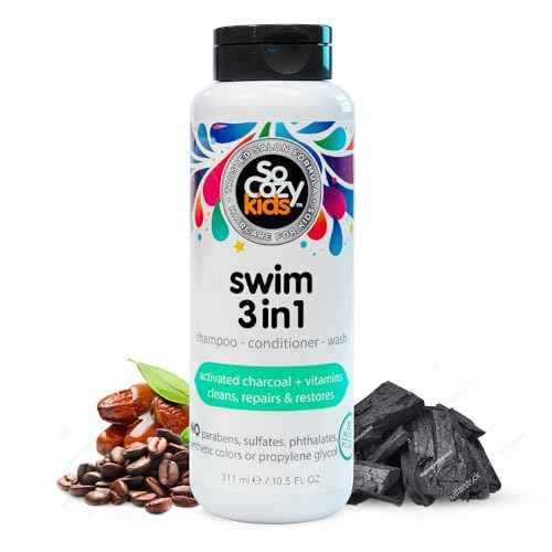 SoCozy Kids Swim 3-in-1 Shampoo, Conditioner & Body Wash - 3-in-1 Combo Pool Shampoo & Conditioner for Swimmers - Salt & Chlorine Removing Activated Charcoal