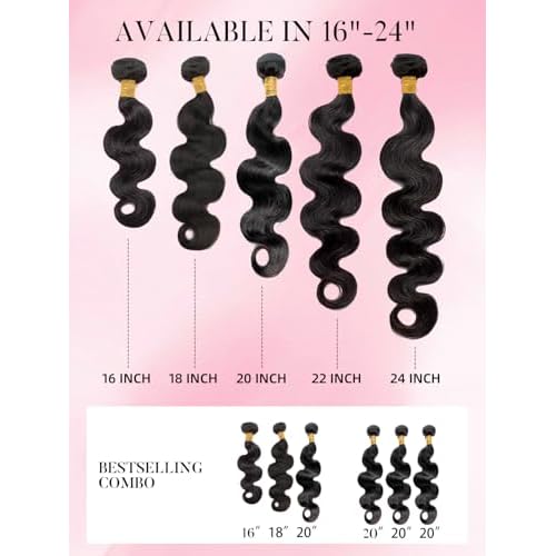 PERISMODA Body Wave Bundles Human Hair 16 16 16 Inch 1PC 100% Human Hair Bundles Unprocessed Brazilian Virgin Hair Bundle 12A Body Wave Human Hair Extensions Natural Black