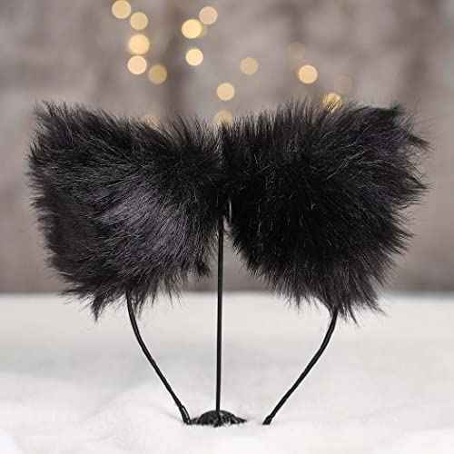 Cat Fox Fur Ears Headband Black Hair Bands Anime Cosplay Costume Halloween Fancy Party Decorationes Hair Accessories for Women and Girls (Black)