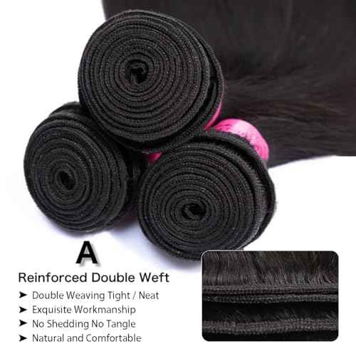 12A Straight Bundles Human Hair 18 20 22 Inch 3 Bundles Double Weft Brazilian Hair Extensions Straight Human Hair Bundles 100% Unprocessed Virgin for Women Natural Color