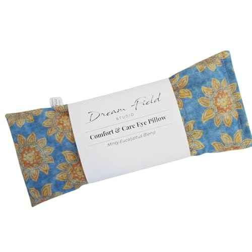 Eye Pillow with Flaxseed, Eucalyptus & Mint, Small Heat and Cold Therapy Pad, Caregiver Gift, Eco-Friendly Ingredients, Microwavable Sinus and Headache Mask - Blue Vintage Floral