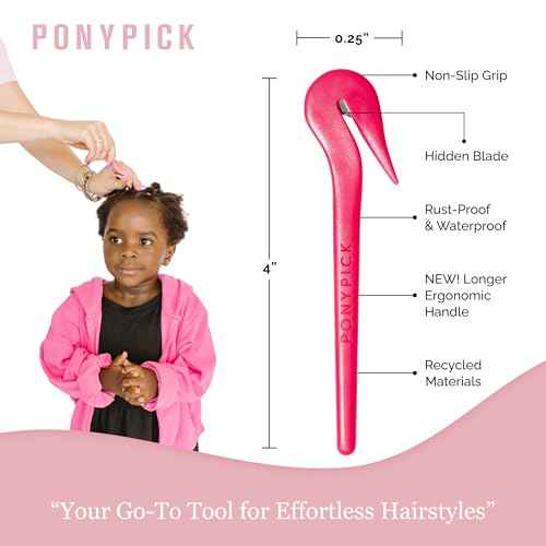 THE PONY PICK Hair Elastic Rubber Bands Cutter Tool Easy To Use, Pain Free, No Hair Damage Ponytail Cutter Tool for Kids & Toddlers (3 Picks & 50 Clear Hair Elastics)